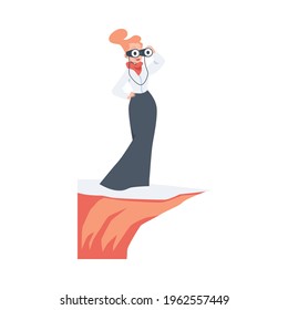 Business woman looking with binoculars for future, searching goal, opportunities and strategy for success. Leader vision into distance. Flat cartoon vector isolated illustration.