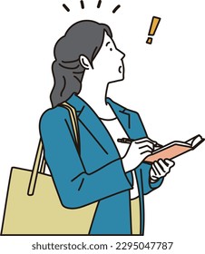 Business woman looking for a place where she made a note