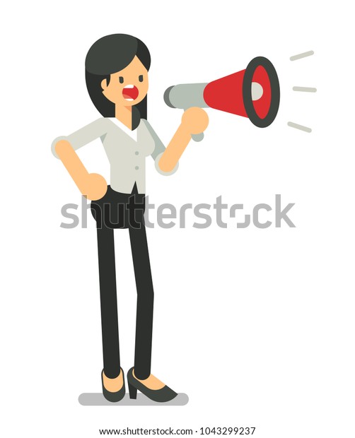 Business Woman Loudspeaker Megaphone Vector Character Stock Vector ...