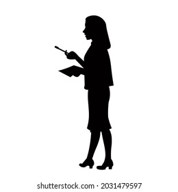 Business woman making presentation, coaching silhouette. Teacher or professor teaching.