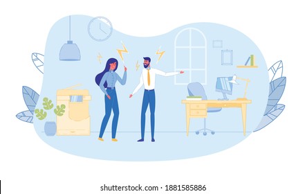 Business Woman and Man Arguing and Having Quarrel in Office Workplace Business Dispute Disagreement Competition Challenge Leadership Businesspeople Characters Fighting Cartoon Flat Vector Illustration