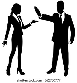 business woman and business man - boss who showing stop gesture