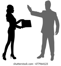 business woman and business man - boss who showing stop gesture