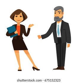 Business woman and man standing isolated on white