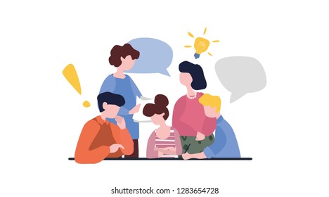 Business woman, man works with laptop, freelancer, freelance, co working, workflow, work from home, outsourcing, successful teamwork, brainstorming, startup, office work,  vector illustration for web