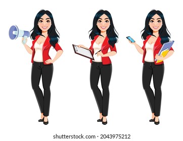 Business woman, manager, banker, beautiful successful girl, set of three poses