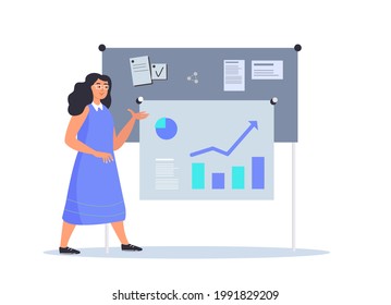 Business Woman Manager Workaholic Scheduling a Business Plan,Strategy Progress.Efficiency Management Collaboration.Organising,Planning Business Concept.Successful Growth,Trade.Flat Vector Illustration
