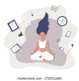 Business woman manages a lot of things at a time. Can be used in web or banner. Vector colorful stock  illustration isolated on white background.