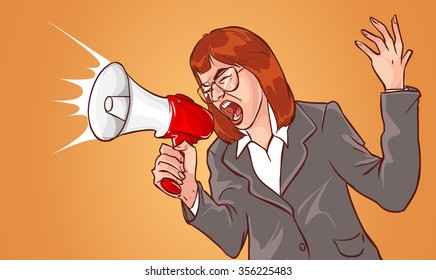 Business woman with megaphone yelling and screaming