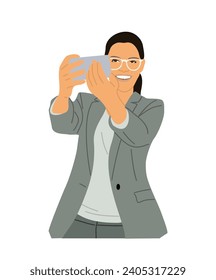 Business woman with mobile phone vector isolated.