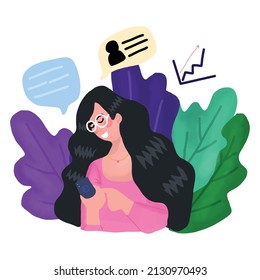 Business Woman Multi Tasking. Office Workplace . Vector Illustration