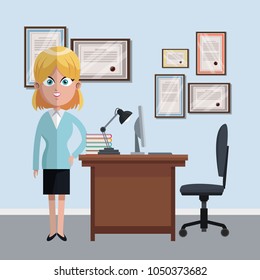 Business woman at office cartoons