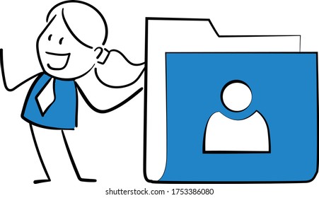 Business woman - Office worker manager and profile folder.
Girl hand drawn doodle line art cartoon design character - isolated vector illustration outline of woman.