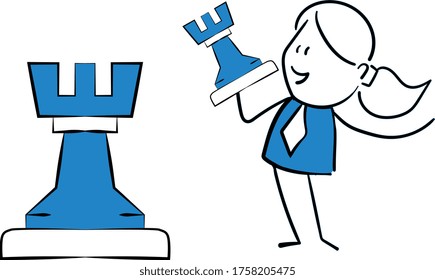 Business woman - Office worker manager and chess icon.
Girl hand drawn doodle line art cartoon design character - isolated vector illustration outline of woman.
