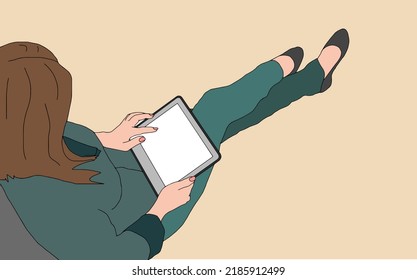Business Woman or office worker working on computer , Back Rear View, Flat Vector Illustration