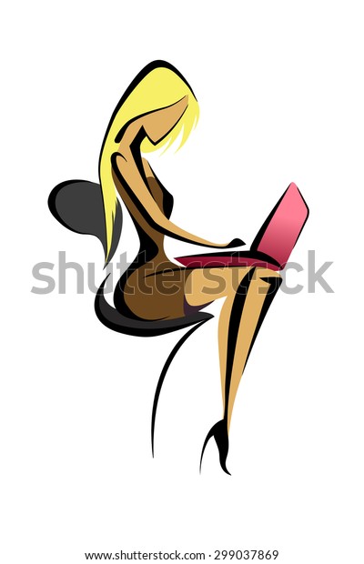 Business Woman Office Works On Pc Stock Vector Royalty Free