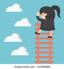 business woman on ladder Looking for success 