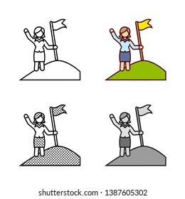 Business Woman on Mountain Top Icon in Different Color and Style