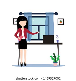 Business Woman on the Room Vector Template Design Illustration