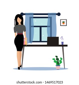 Business Woman on the Room Vector Template Design Illustration