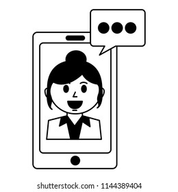 business woman on smartphone talk bubble