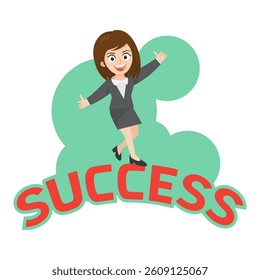 Business Woman On Success Word. Business Succes Concept. illustration vector cartoon.