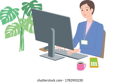 Business woman operating a personal computer
