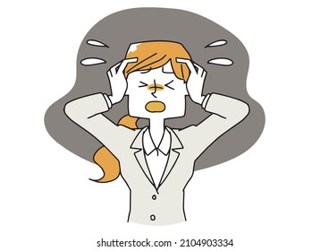 Business woman panicking and holding her head Strongly stressed Vector on a white background Warm hand-painted person