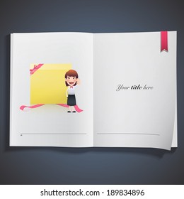 business woman with paper note printed on book