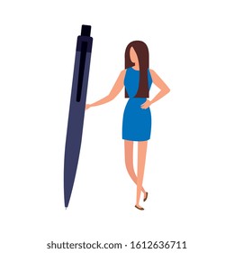 business woman with pen avatar character vector illustration design