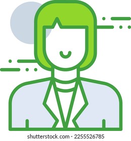 Business Woman business people icon with green duotone style. Girl, human, profile, avatar, face, user, lady. Vector illustration