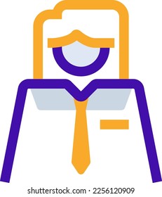 Business Woman business people icon with purple and orange duotone style. Girl, human, profile, avatar, face, user, lady. Vector illustration