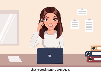 business woman, personal assistant or hard working busy secretary calls and talks on the phone.