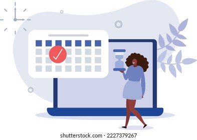 Business woman planning her schedule on a calendar.vector illustration.