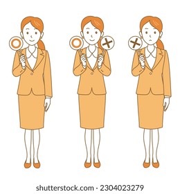 Business woman with plate of sign to answer correct or incorrect,Vector Illustration