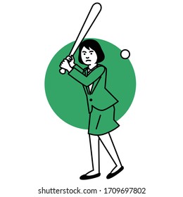 Business Woman Playing  Softball On White Background. Vector Illustration.