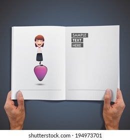 business woman with plectrum printed on book