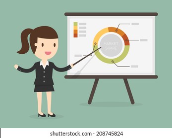 Business Woman Pointing At A Chart Board