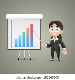 Business woman points on flipchart