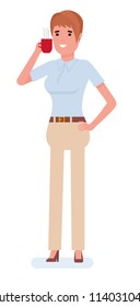 Business woman portrait with cup, isolated on white background cartoon flat vector illustration
