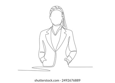 Business woman posing. African woman in business concept one-line drawing