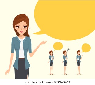business woman presentation character with job. people vector realistic design.