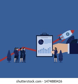 Business woman presentation with diagram and grow up chart of startup. Illustration For Wallpaper, Banner, Background, Book Illustration, And Web Landing Page.