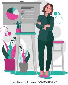 business woman presenting charts illustration by imity studio imityworks