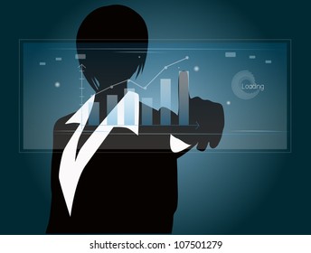 business woman press the chart on touchscreen