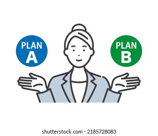 A business woman proposing A and B. Explain in comparison.