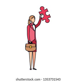 business woman with puzzle piece