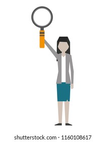business woman raised hand with magnifying glass