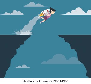 Business woman in Rocket Missile. Successful business woman new job, the way to the goal. vector illustration design
