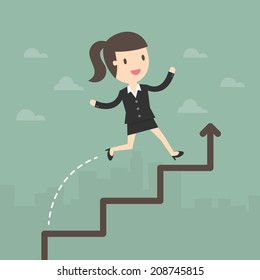 Business Woman run on a Business Growth Chart